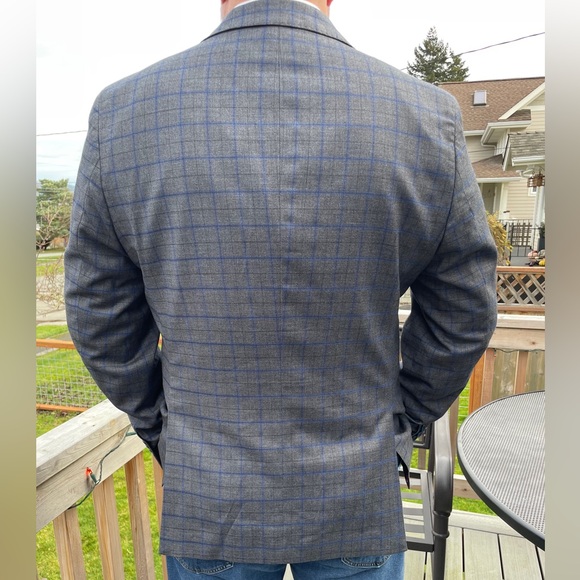 Taylor Byrd Sport Coat Charcoal And Blue Windowpane 46L New With Tags - Picture 9 of 12
